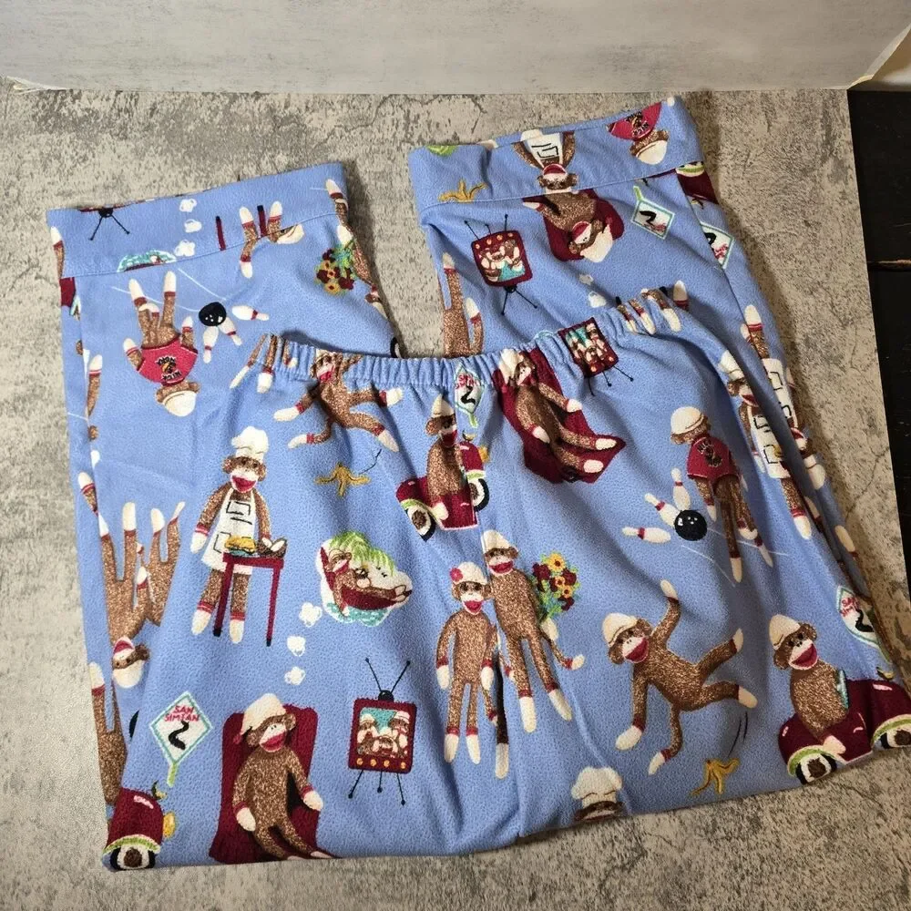 Nick & Nora Heavy Sock Monkey Couple Bowling Pajamas Set PJs Youth Sz 8  Medium